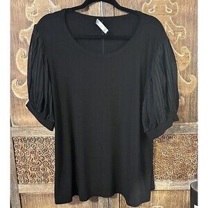 89th And Madison Black Women’s Top Plus Size 2XL Puffy Balloon Sheer Sleeve